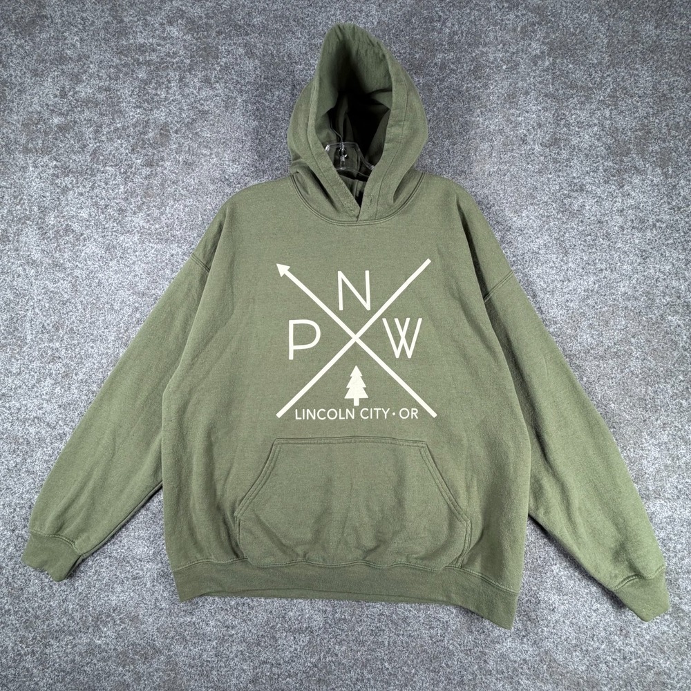 PNW Pacific Northwest Hoodie Unisex Green Compass Pride Lincoln City Graphic